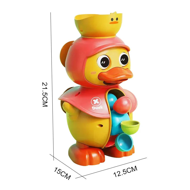 Duck Bath Toy with Rotating Water Wheels, Wall Suction, No Batteries Required, Safe for Ages 1+