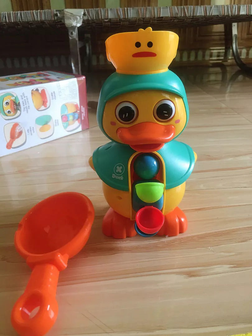 Duck Bath Toy with Rotating Water Wheels, Wall Suction, No Batteries Required, Safe for Ages 1+