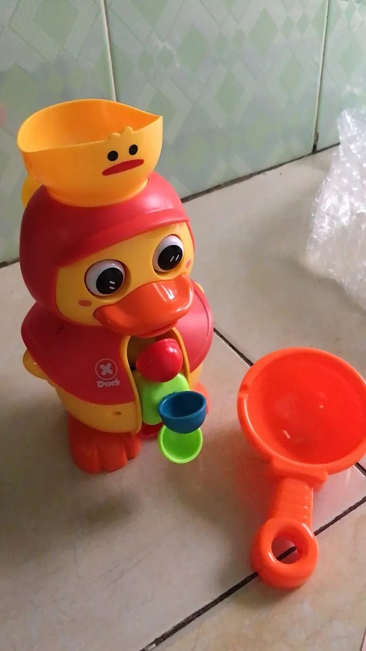 Duck Bath Toy with Rotating Water Wheels, Wall Suction, No Batteries Required, Safe for Ages 1+