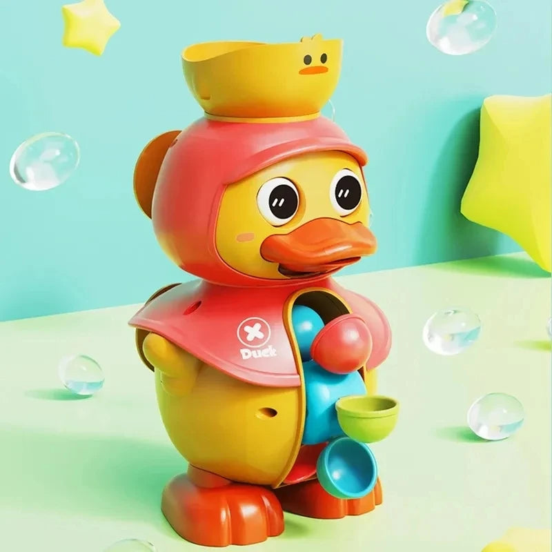 Duck Bath Toy with Rotating Water Wheels, Wall Suction, No Batteries Required, Safe for Ages 1+