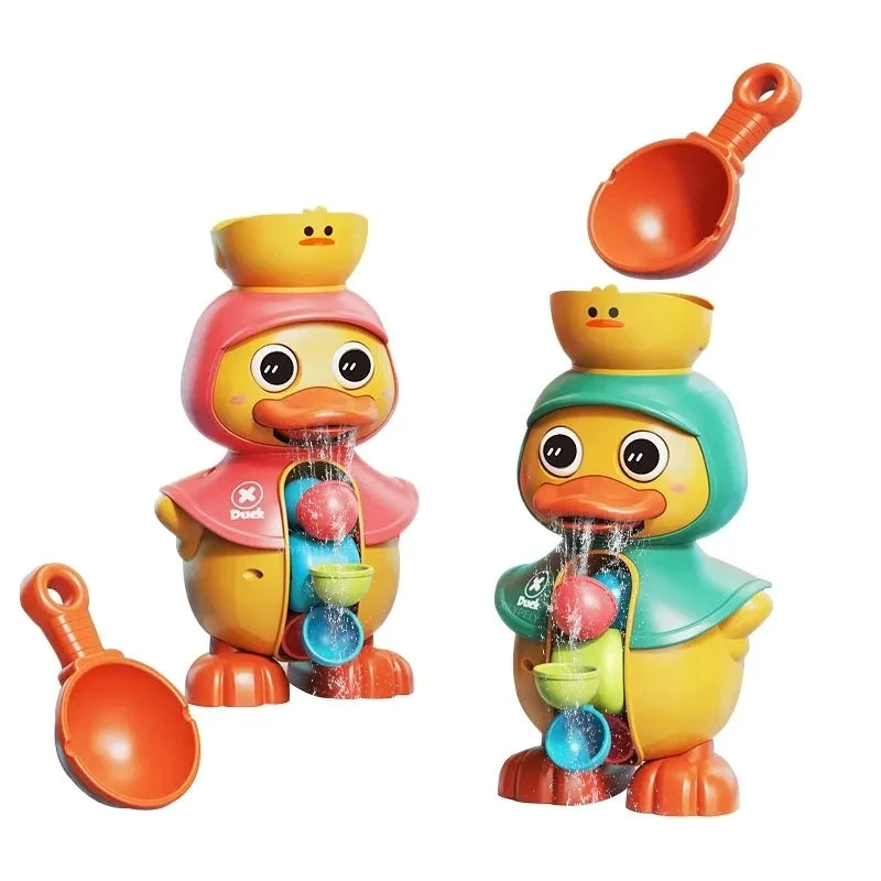 Duck Bath Toy with Rotating Water Wheels, Wall Suction, No Batteries Required, Safe for Ages 1+