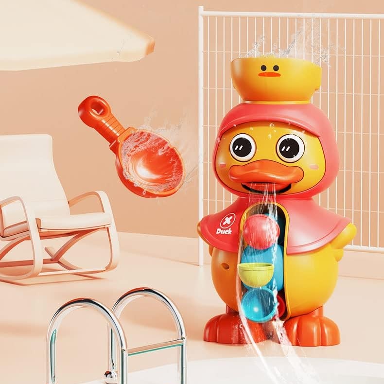 Duck Bath Toy with Rotating Water Wheels, Wall Suction, No Batteries Required, Safe for Ages 1+