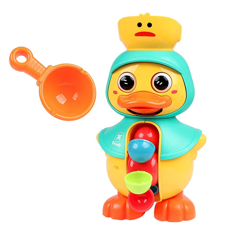 Duck Bath Toy with Rotating Water Wheels, Wall Suction, No Batteries Required, Safe for Ages 1+