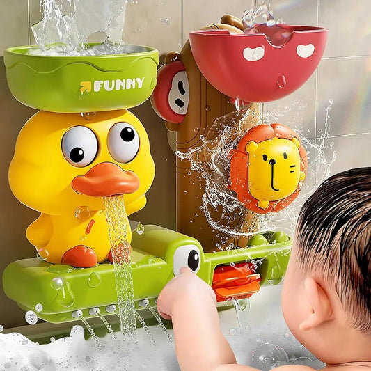 Duck Bath Toy with Spinning Lion Gears, Waterfall and Suction Cups, Safe for Ages 1+