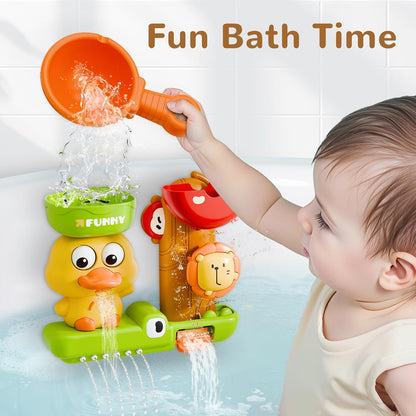 Duck Bath Toy with Spinning Lion Gears, Waterfall and Suction Cups, Safe for Ages 1+