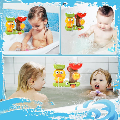 Duck Bath Toy with Spinning Lion Gears, Waterfall and Suction Cups, Safe for Ages 1+