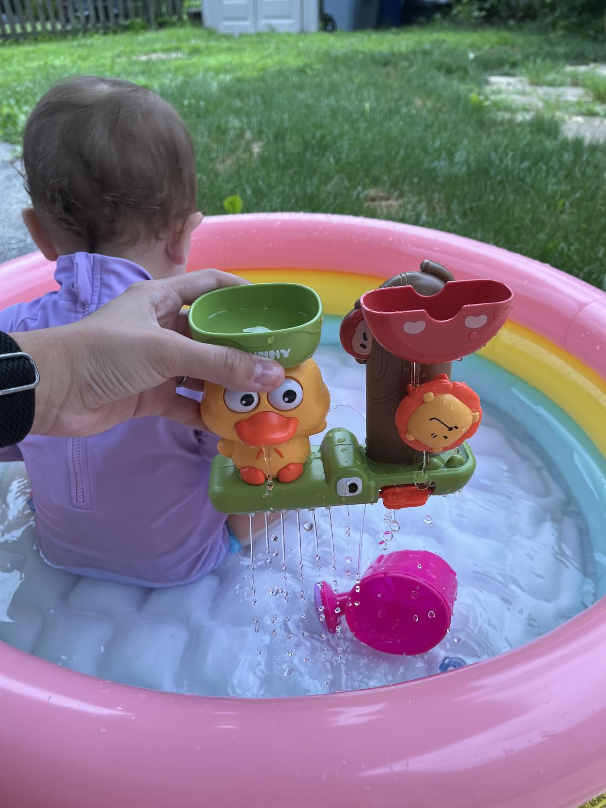 Duck Bath Toy with Spinning Lion Gears, Waterfall and Suction Cups, Safe for Ages 1+