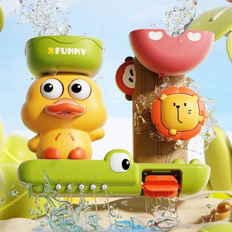 Duck Bath Toy with Spinning Lion Gears, Waterfall and Suction Cups, Safe for Ages 1+