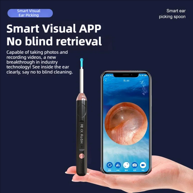 Earwax Removal Tool with Camera and Light, 360° View, Soft Silicone Tip, High-Speed WiFi Imaging