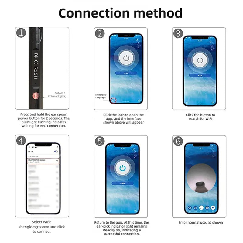 Earwax Removal Tool with Camera and Light, 360° View, Soft Silicone Tip, High-Speed WiFi Imaging