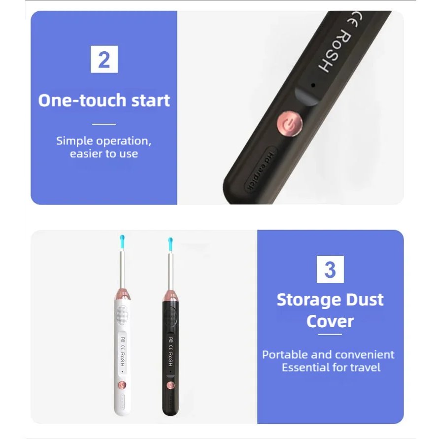 Earwax Removal Tool with Camera and Light, 360° View, Soft Silicone Tip, High-Speed WiFi Imaging