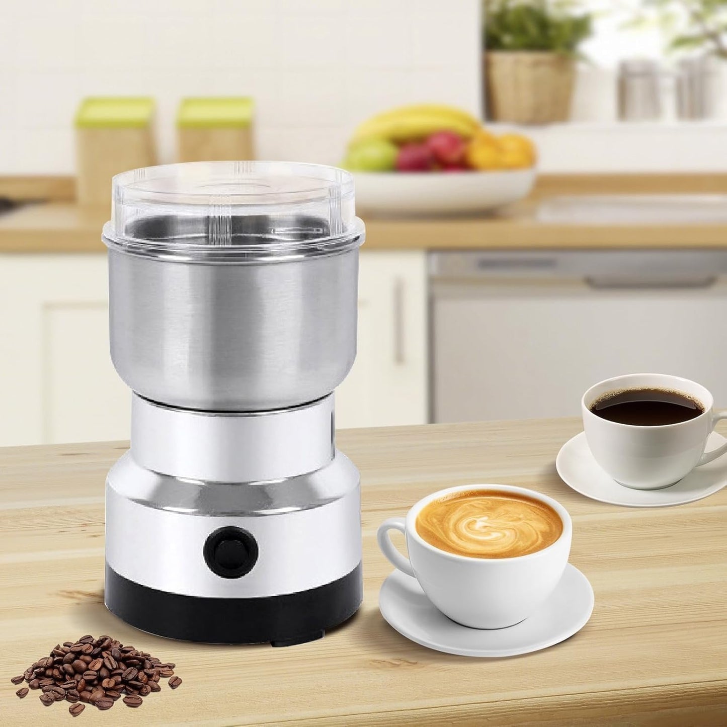 Electric Coffee Grinder and Spice Mill With Four-Edge Blade, Fine Dry Grinding, Electric Milling Function
