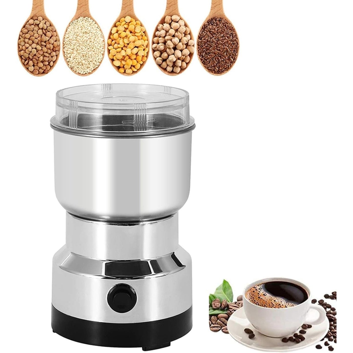 Electric Coffee Grinder and Spice Mill With Four-Edge Blade, Fine Dry Grinding, Electric Milling Function