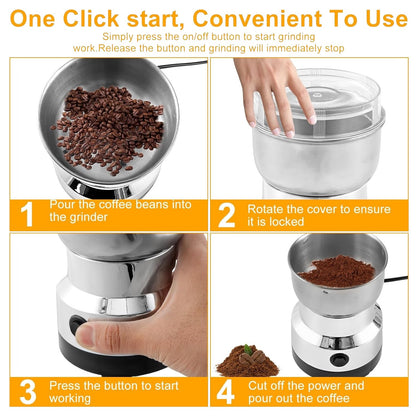 Electric Coffee Grinder and Spice Mill With Four-Edge Blade, Fine Dry Grinding, Electric Milling Function