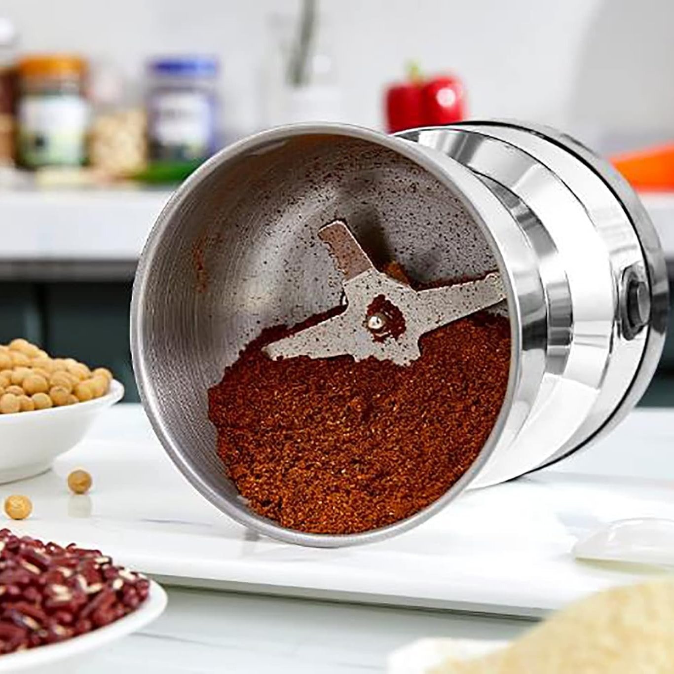 Electric Coffee Grinder and Spice Mill With Four-Edge Blade, Fine Dry Grinding, Electric Milling Function