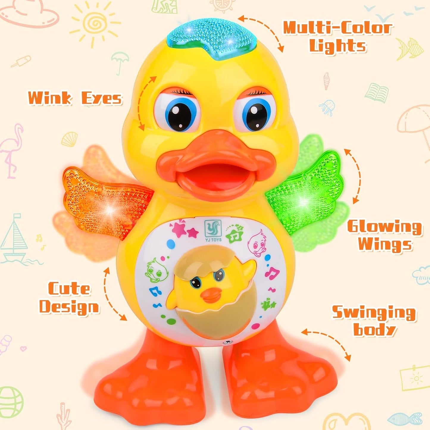 Electric Dancing Duck Toy with Interactive Music and Flashing Lights, Safe for Ages 1+