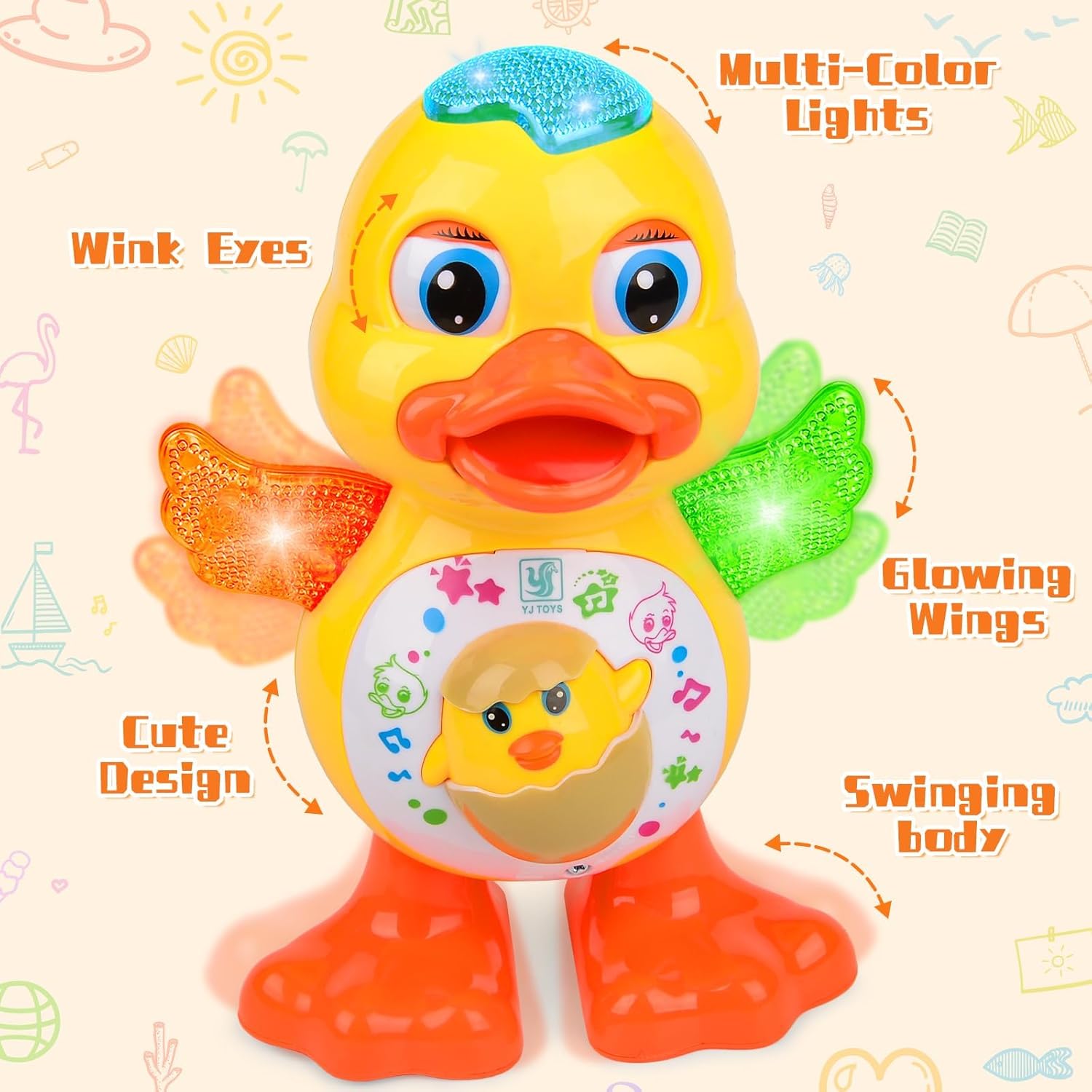 Electric Dancing Duck Toy with Interactive Music and Flashing Lights, Safe for Ages 1+