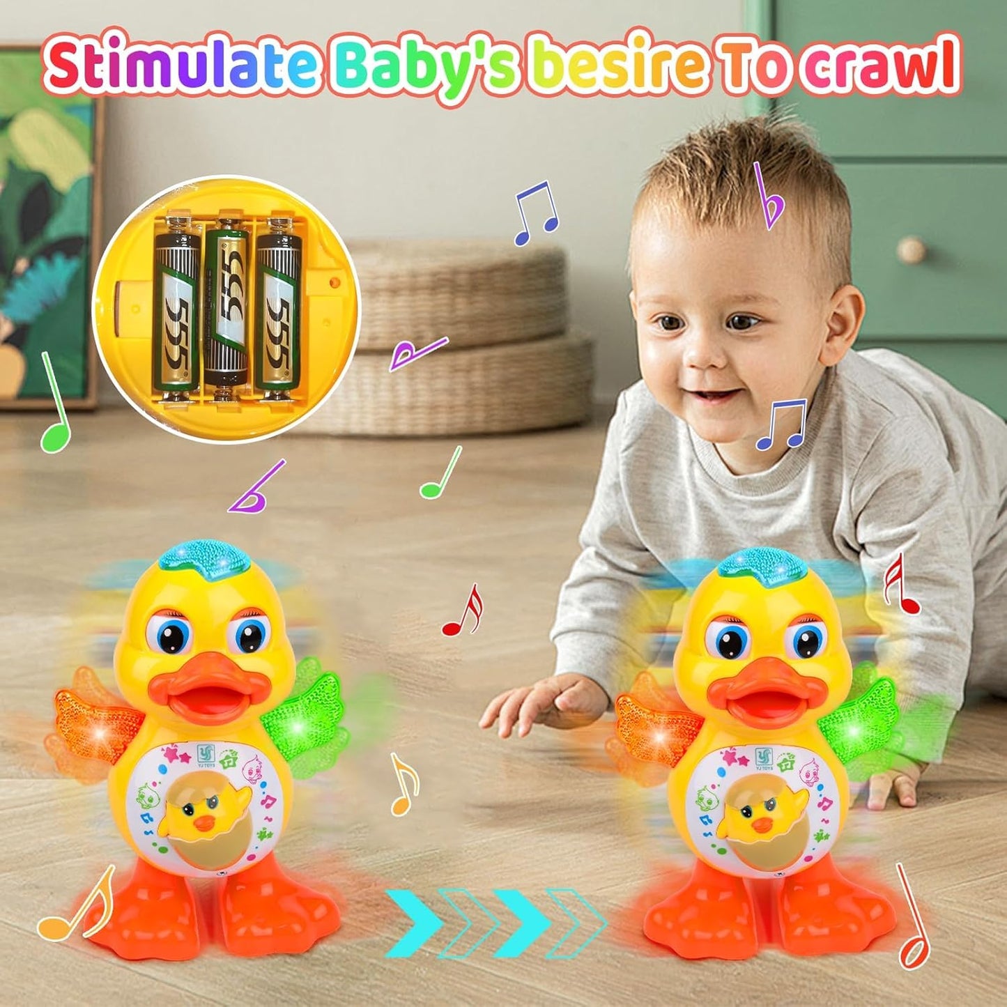 Electric Dancing Duck Toy with Interactive Music and Flashing Lights, Safe for Ages 1+