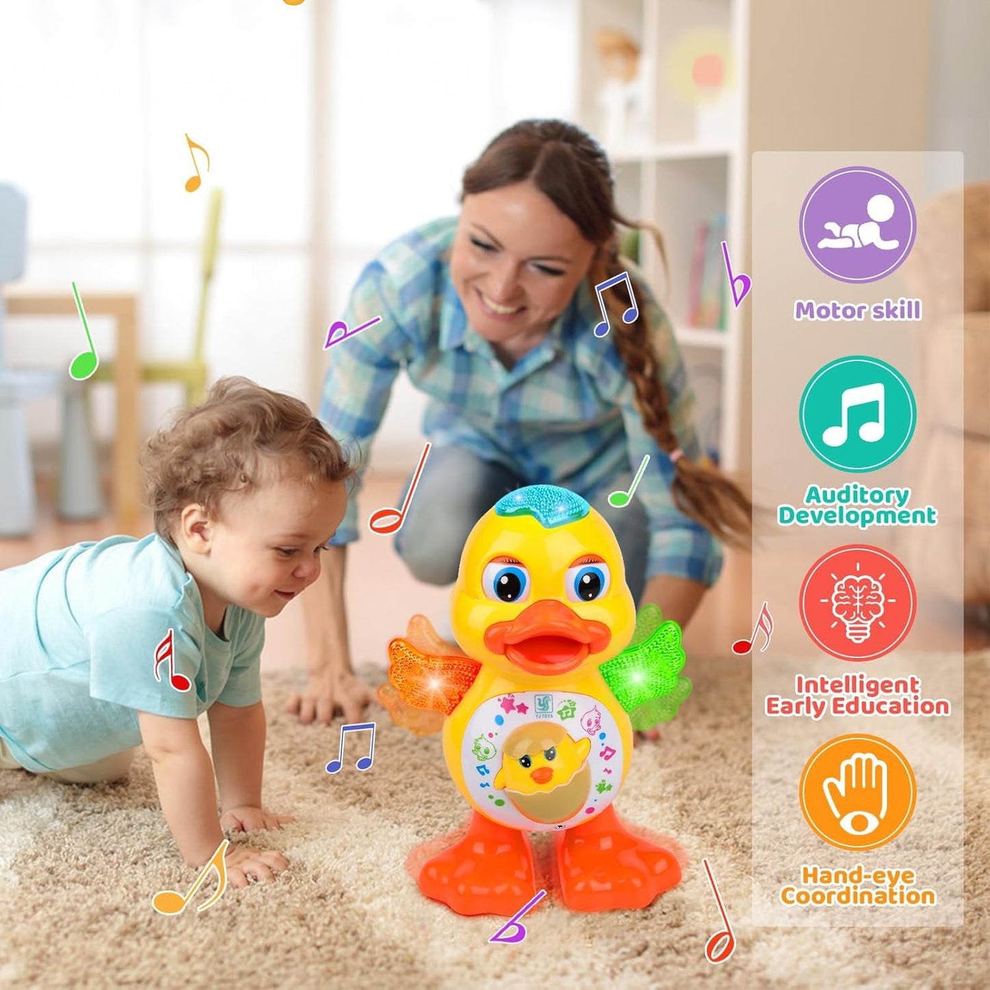 Electric Dancing Duck Toy with Interactive Music and Flashing Lights, Safe for Ages 1+