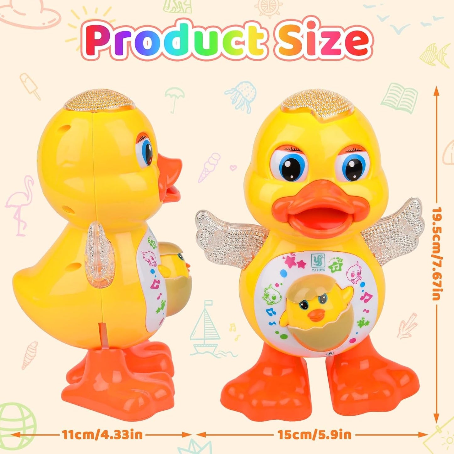 Electric Dancing Duck Toy with Interactive Music and Flashing Lights, Safe for Ages 1+