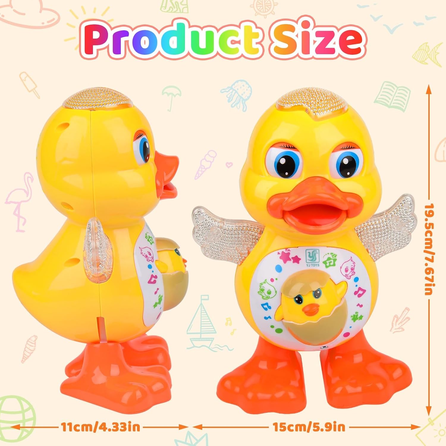 Electric Dancing Duck Toy with Interactive Music and Flashing Lights, Safe for Ages 1+