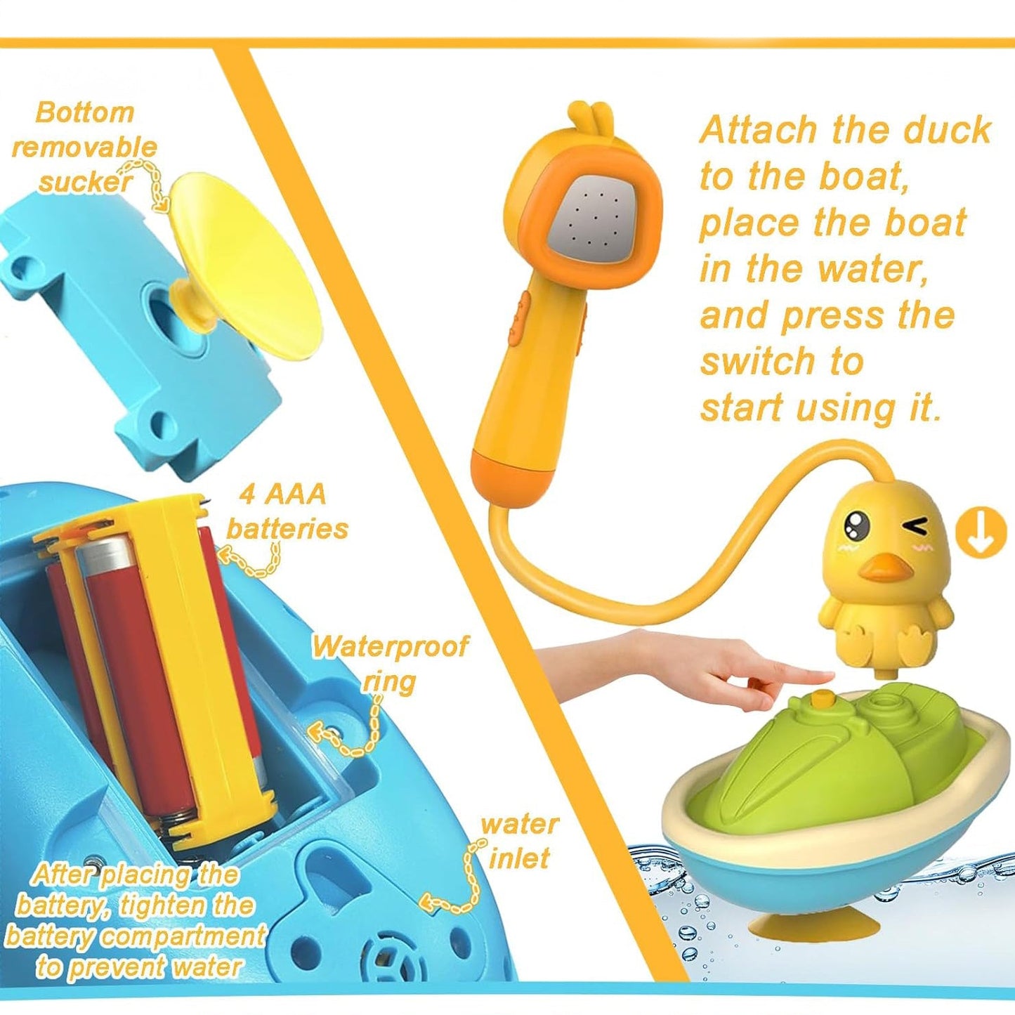 Electric Duck Bath Toy with Automatic Water Sprayer, LED Lights, Safe for Ages 2+