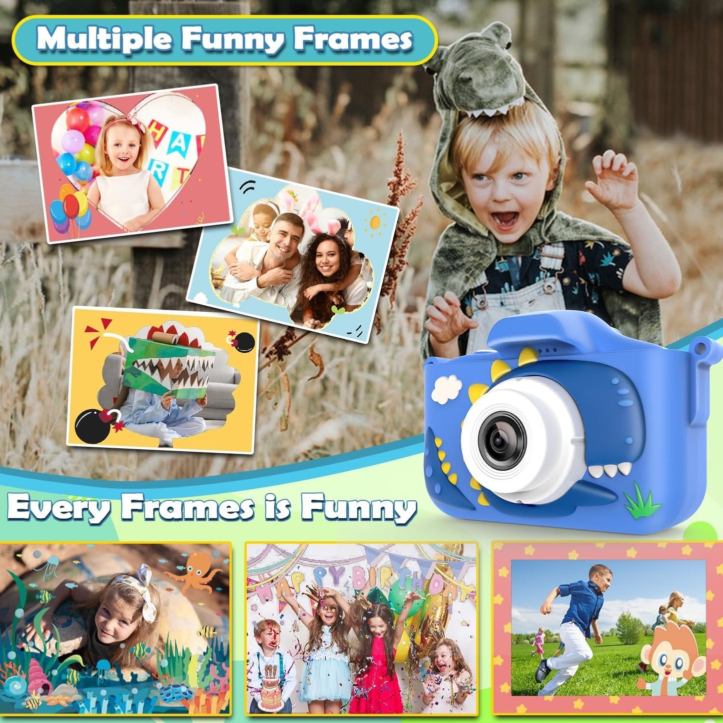 Exciting Camera for Inquisitive Children With Selfie, 32GB Storage, Display Screen, Fun Cartoon Design for Ages 3+