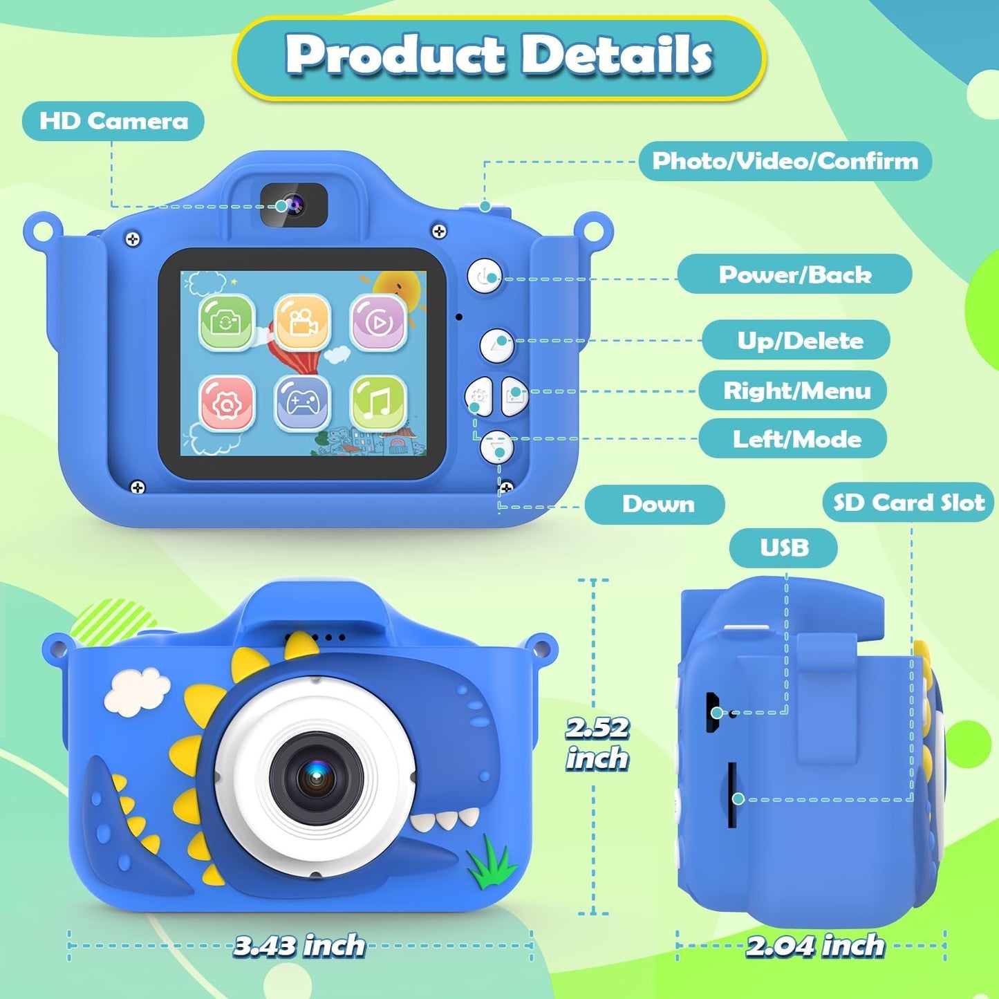 Exciting Camera for Inquisitive Children With Selfie, 32GB Storage, Display Screen, Fun Cartoon Design for Ages 3+