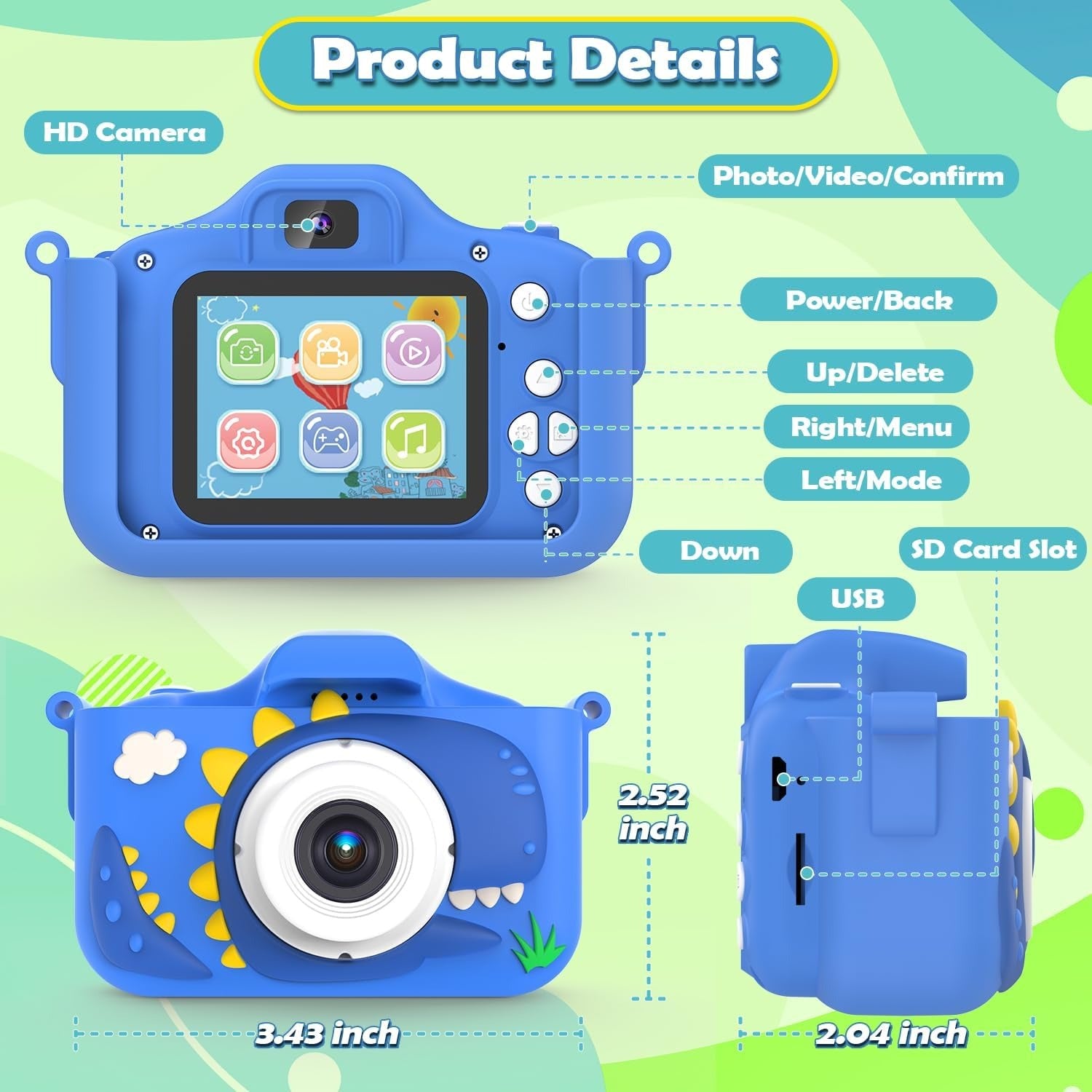 Exciting Camera for Inquisitive Children With Selfie, 32GB Storage, Display Screen, Fun Cartoon Design for Ages 3+