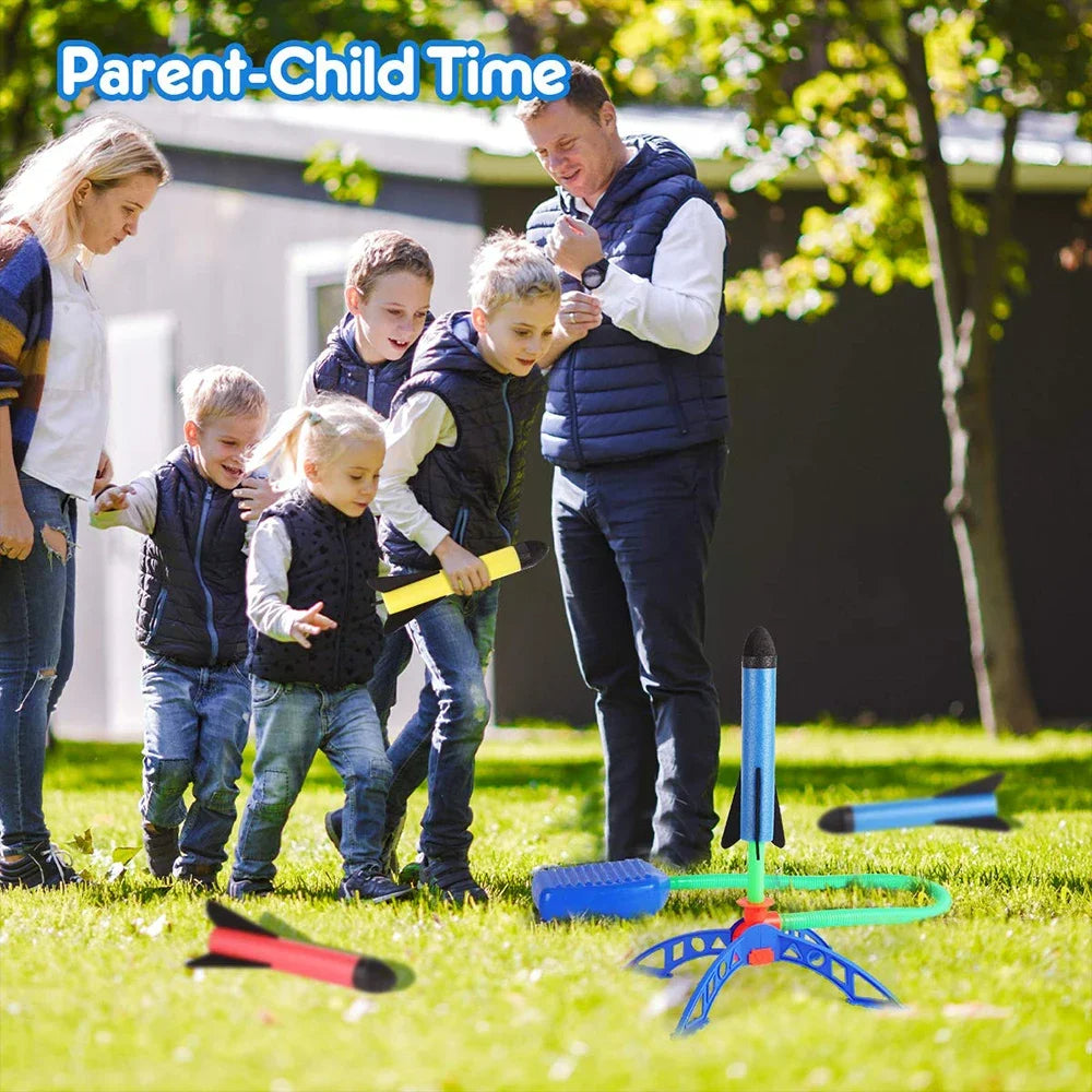 Foam Rocket Launcher Toy, Jump-Powered Launch, Shoots 100ft, 180° Adjustable Angle, Safe for Ages 3+