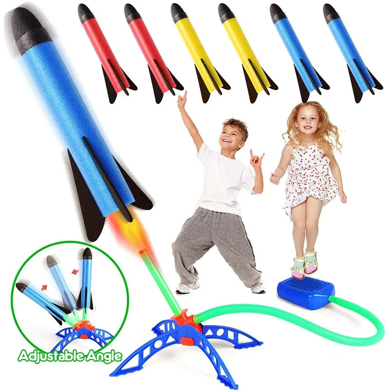 Foam Rocket Launcher Toy, Jump-Powered Launch, Shoots 100ft, 180° Adjustable Angle, Safe for Ages 3+