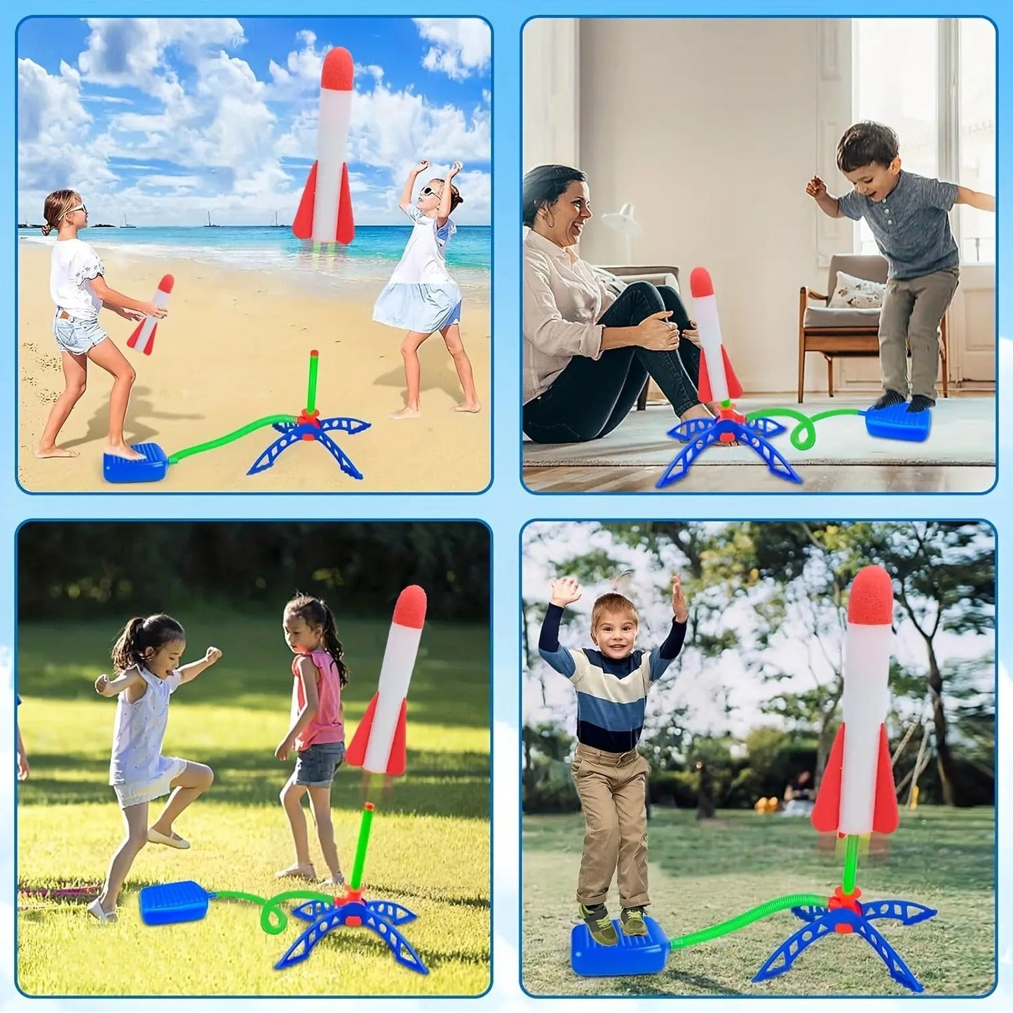 Foam Rocket Launcher Toy, Jump-Powered Launch, Shoots 100ft, 180° Adjustable Angle, Safe for Ages 3+