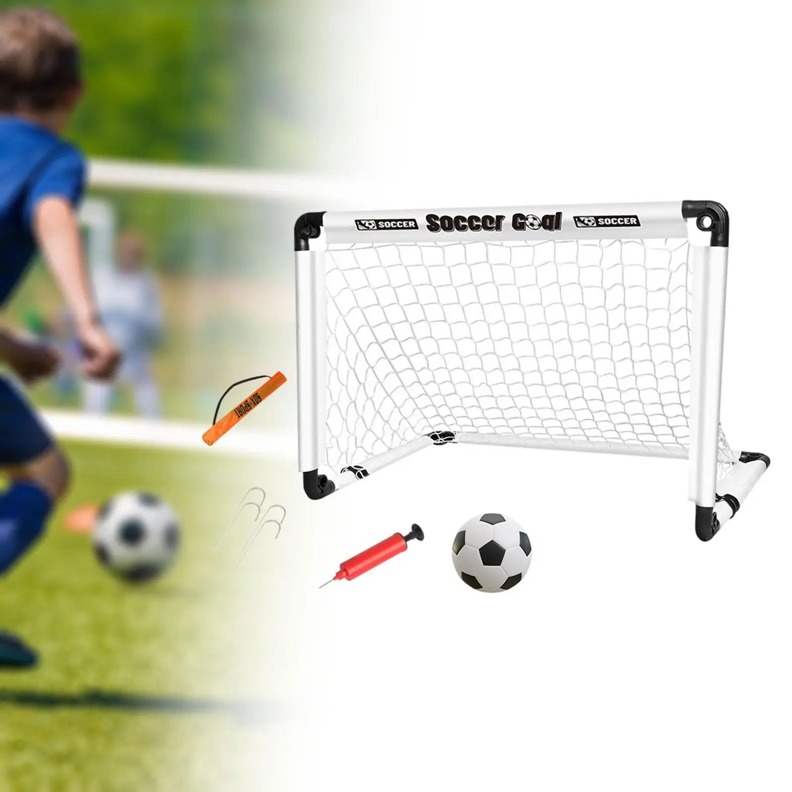 Foldable Kids Soccer Goal Set with Ball & Ground Stakes – Easy-to-Assemble Football Gate for Backyard Fun, Park Games & Training