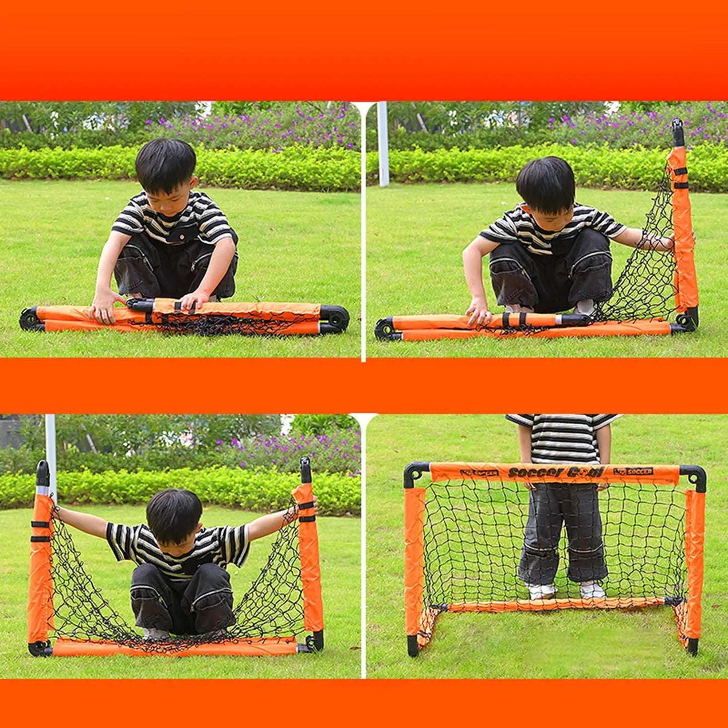 Foldable Kids Soccer Goal Set with Ball & Ground Stakes – Easy-to-Assemble Football Gate for Backyard Fun, Park Games & Training