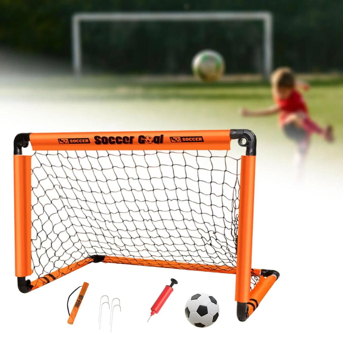 Foldable Kids Soccer Goal Set with Ball & Ground Stakes – Easy-to-Assemble Football Gate for Backyard Fun, Park Games & Training