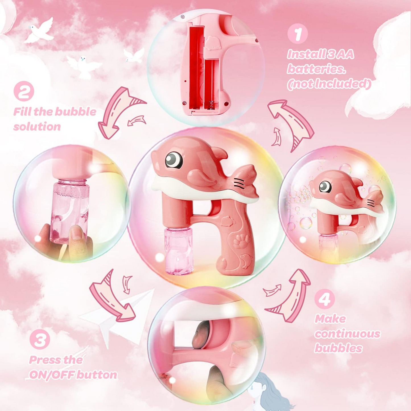 Fully Automatic Whale Bubble Gun Toy holds Music, Light - Bubble Outdoor Must-have - Safe for Ages 2+