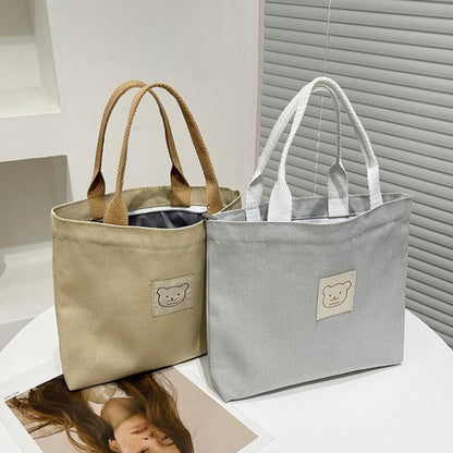 Handmade Vintage Canvas Tote Bag with Bear Face Logo