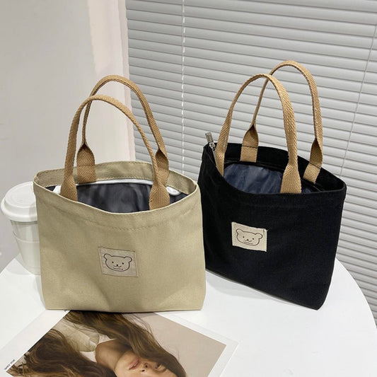 Handmade Vintage Canvas Tote Bag with Bear Face Logo