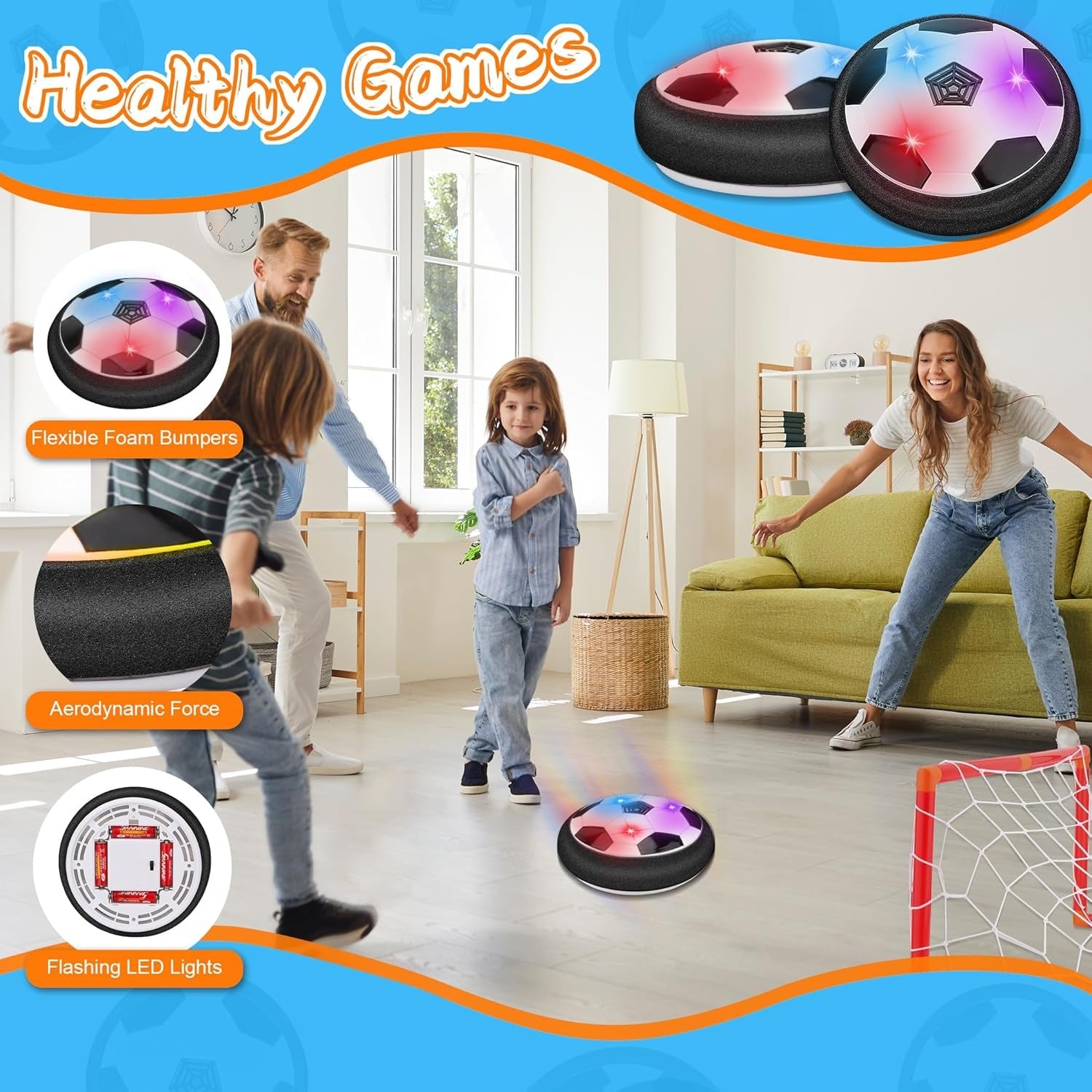 Hover Soccer Ball with Colorful LED Lights, Durable Materials and Battery Operation, Safe for Ages 3+