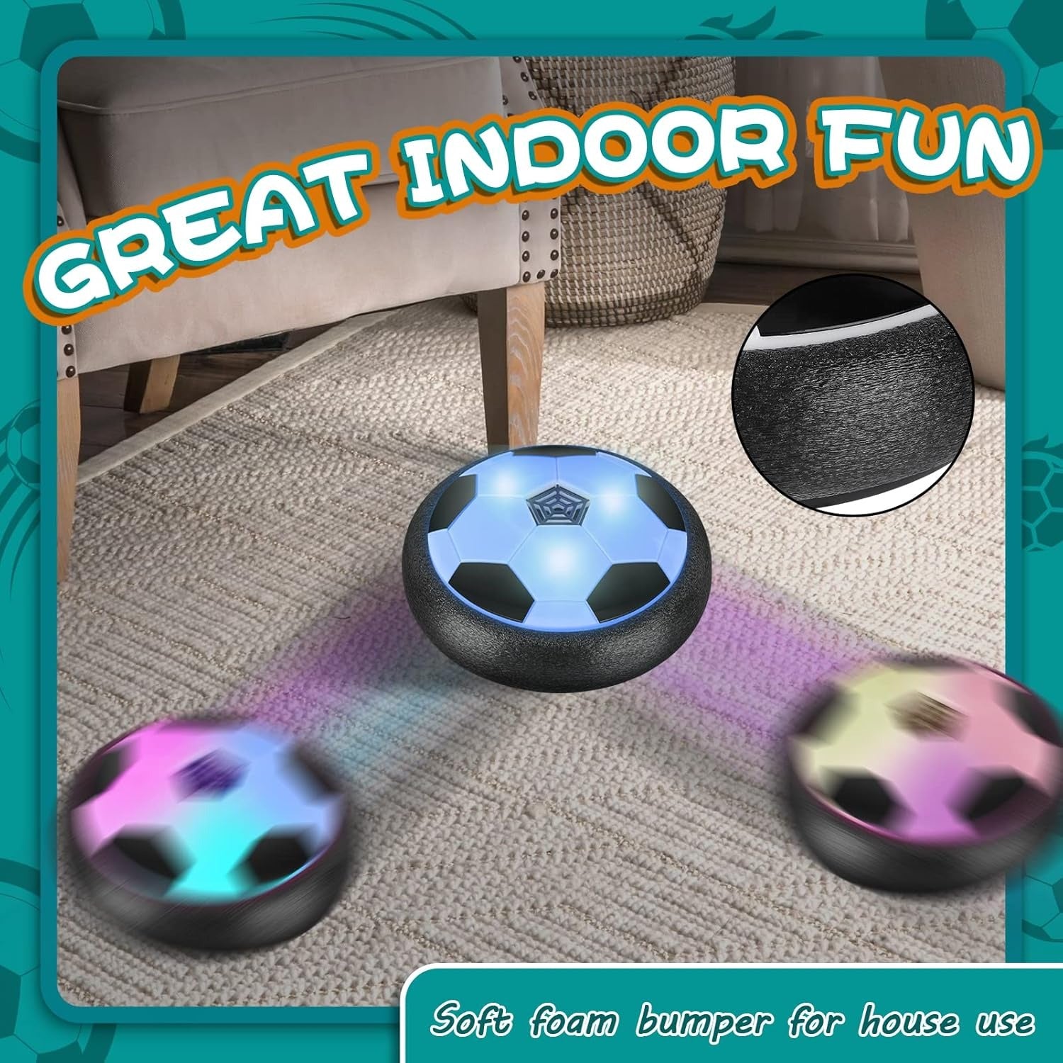 Hover Soccer Ball with Colorful LED Lights, Durable Materials and Battery Operation, Safe for Ages 3+