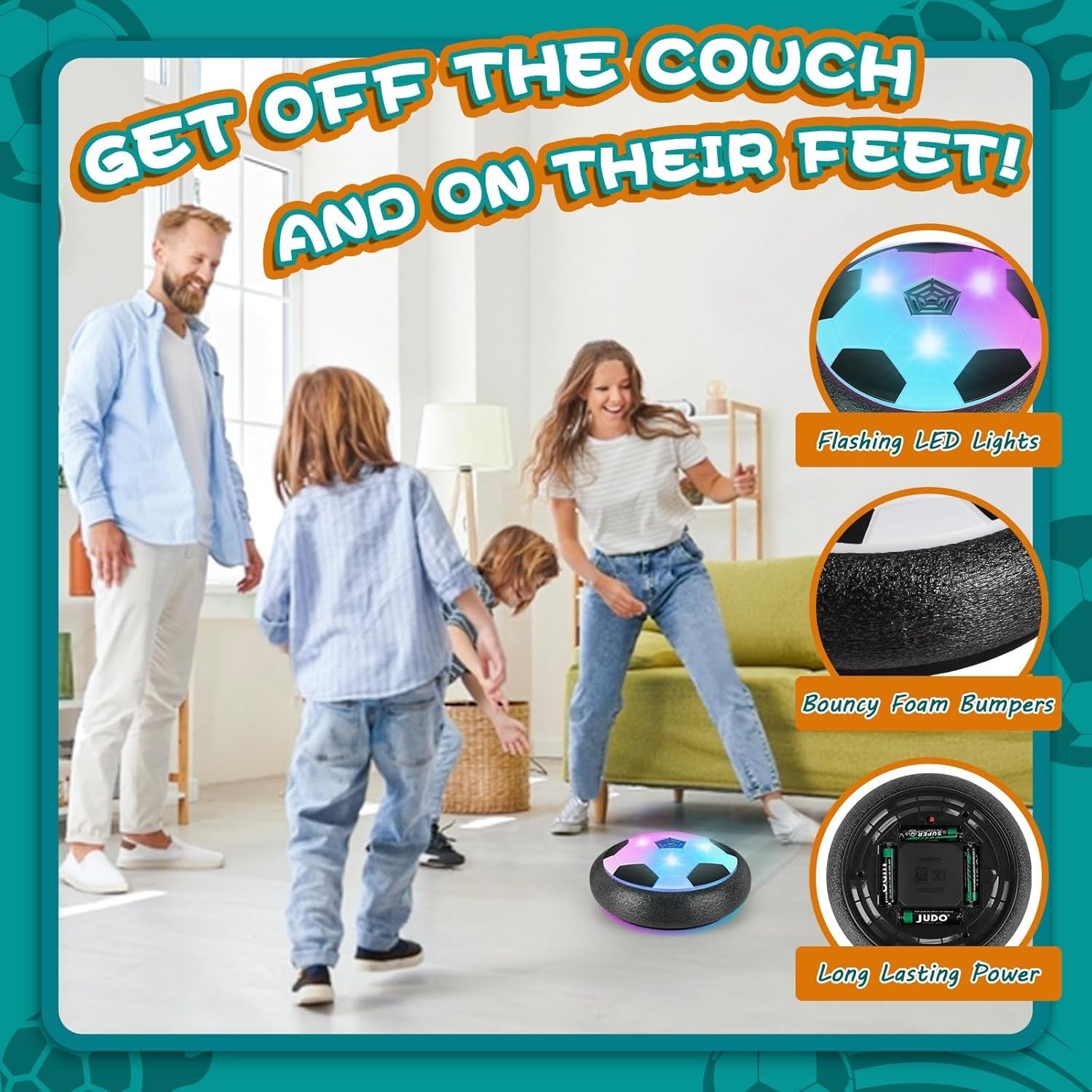Hover Soccer Ball with Colorful LED Lights, Durable Materials and Battery Operation, Safe for Ages 3+