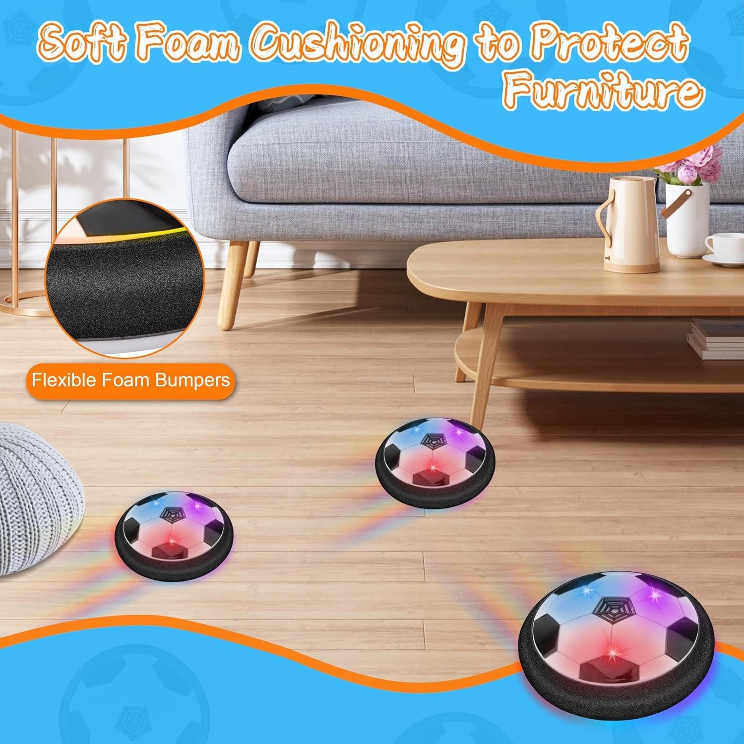 Hover Soccer Ball with Colorful LED Lights, Durable Materials and Battery Operation, Safe for Ages 3+