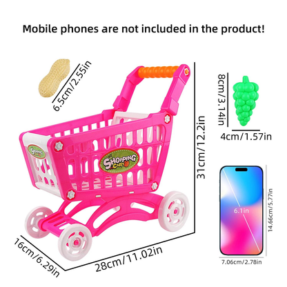 Kids Easy to Assemble Shopping Cart with Groceries, POS Machine, Plastic Money, Credit Cards and Shopping Cards