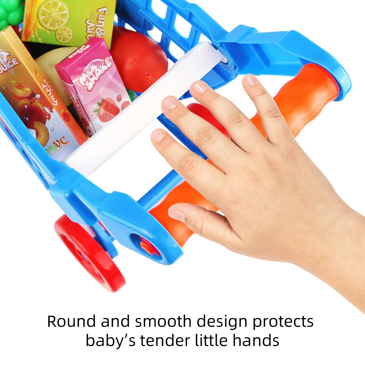 Kids Easy to Assemble Shopping Cart with Groceries, POS Machine, Plastic Money, Credit Cards and Shopping Cards