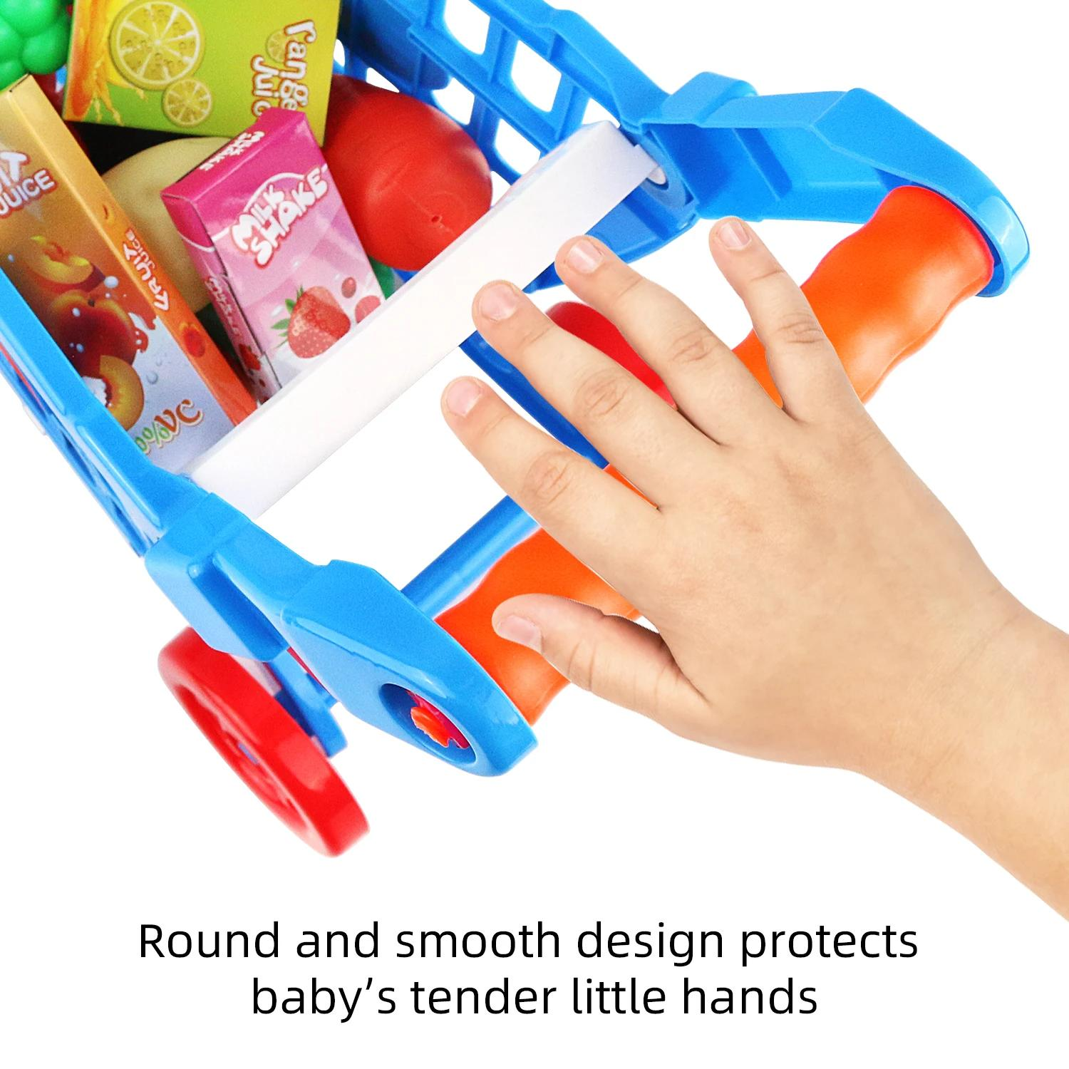 Kids Easy to Assemble Shopping Cart with Groceries, POS Machine, Plastic Money, Credit Cards and Shopping Cards