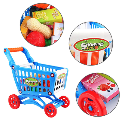 Kids Easy to Assemble Shopping Cart with Groceries, POS Machine, Plastic Money, Credit Cards and Shopping Cards