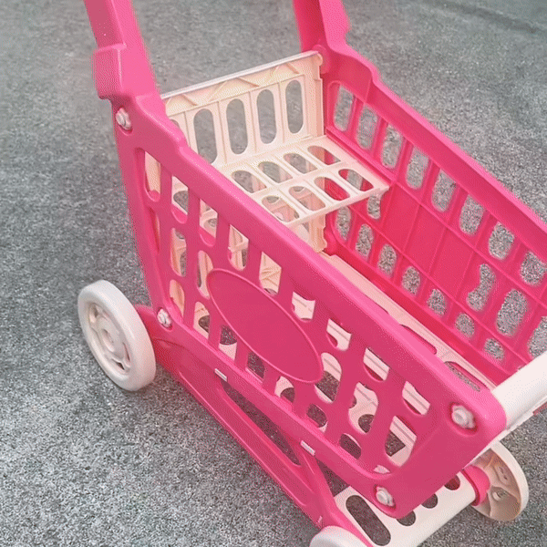 Kids Easy to Assemble Shopping Cart with Groceries, POS Machine, Plastic Money, Credit Cards and Shopping Cards