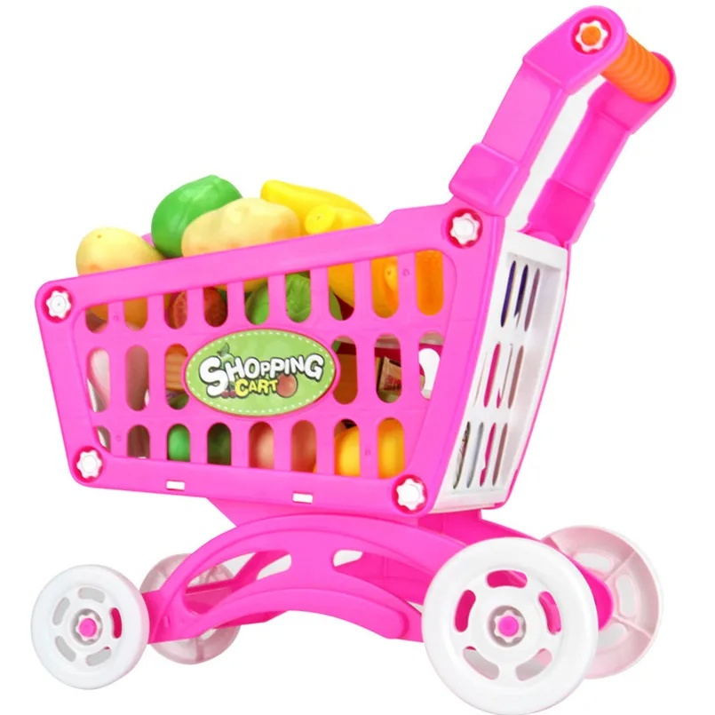 Kids Easy to Assemble Shopping Cart with Groceries, POS Machine, Plastic Money, Credit Cards and Shopping Cards