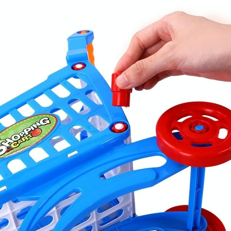 Kids Easy to Assemble Shopping Cart with Groceries, POS Machine, Plastic Money, Credit Cards and Shopping Cards
