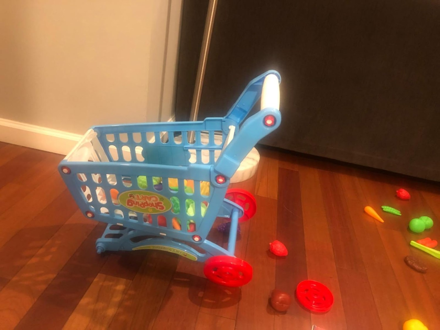 Kids Easy to Assemble Shopping Cart with Groceries, POS Machine, Plastic Money, Credit Cards and Shopping Cards
